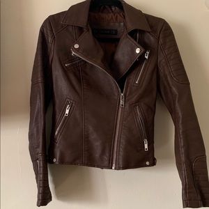 Chocolate Brown Faux Leather Biker Jacket